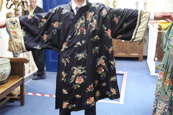 Two Chinese embroidered silk robes, 19th century,